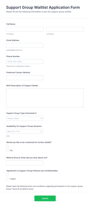 Support Group Waitlist Application Form Template