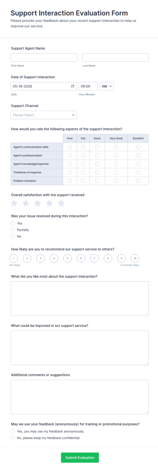Support Interaction Evaluation Form Template
