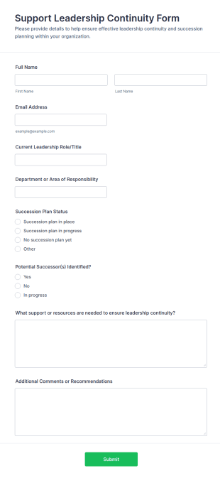 Support Leadership Continuity Form Template