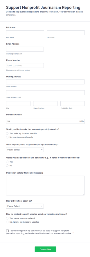 Support Nonprofit Journalism Reporting Form Template