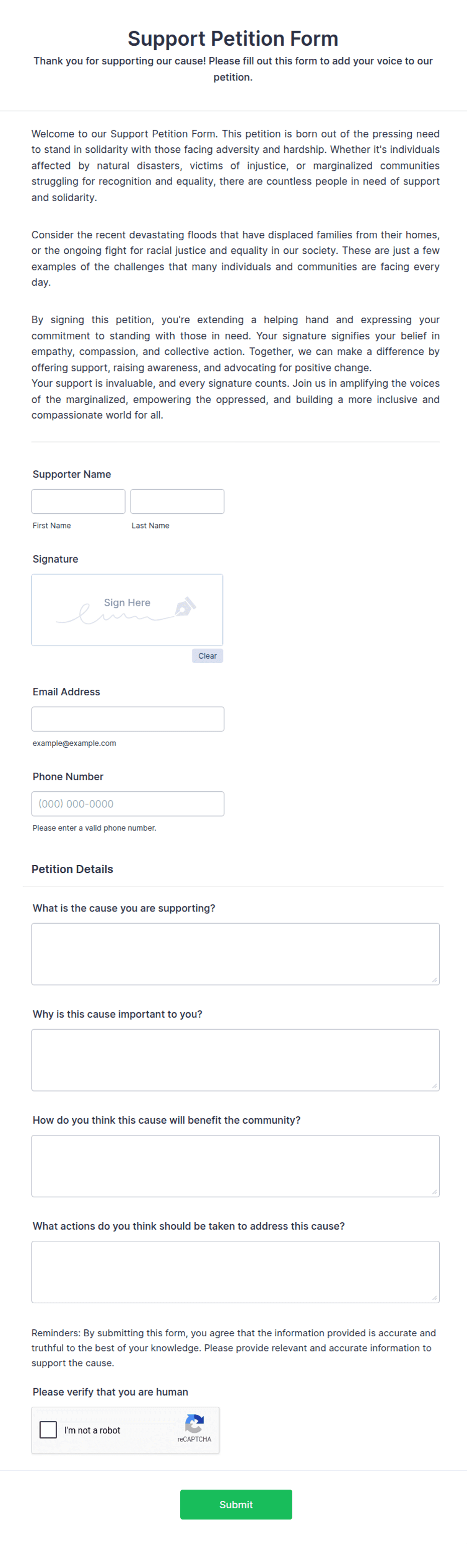 Support Petition Form Template | Jotform