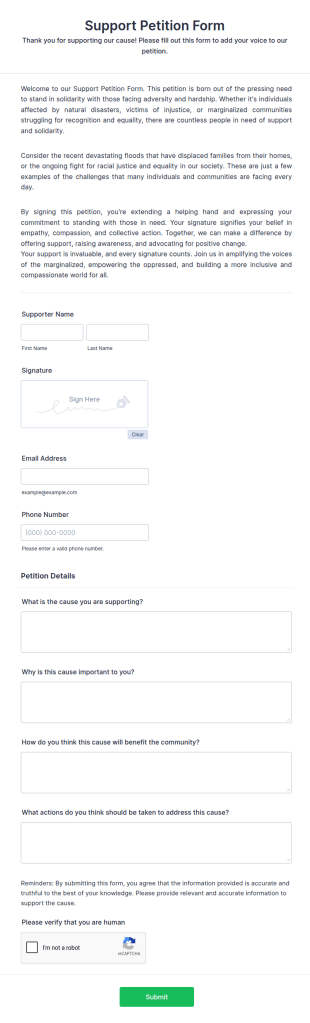 Support Petition Form Template