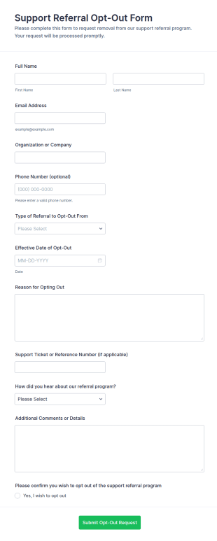 Support Referral Opt Out Form Template