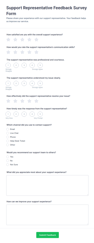 Support Representative Feedback Survey Form Template