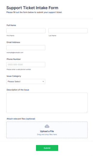 Support Ticket Intake Form Template