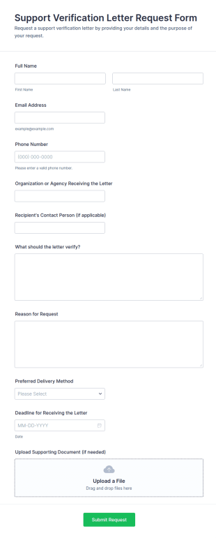 Support Verification Letter Request Form Template