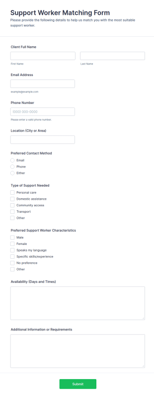 Support Worker Matching Form Template