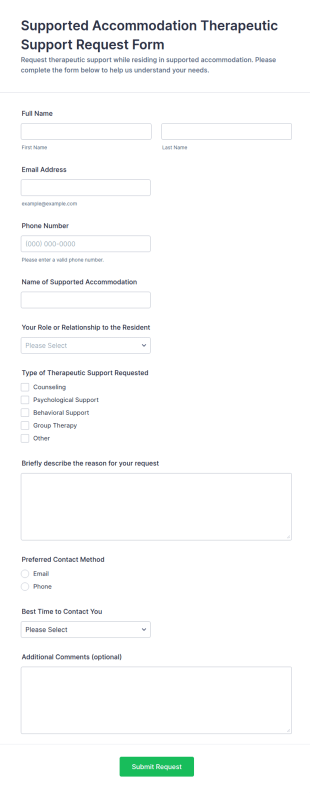 Supported Accommodation Therapeutic Support Request Form Template
