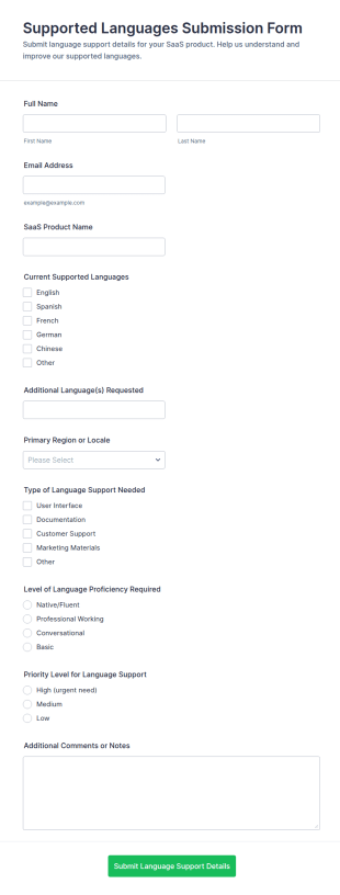 Supported Languages Submission Form Template