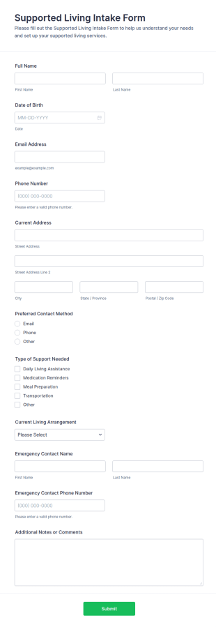 Supported Living Intake Form Template