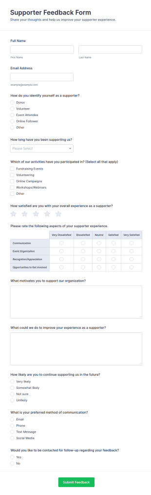 Supporter Feedback Form Template