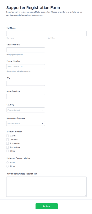 Supporter Registration Form Template