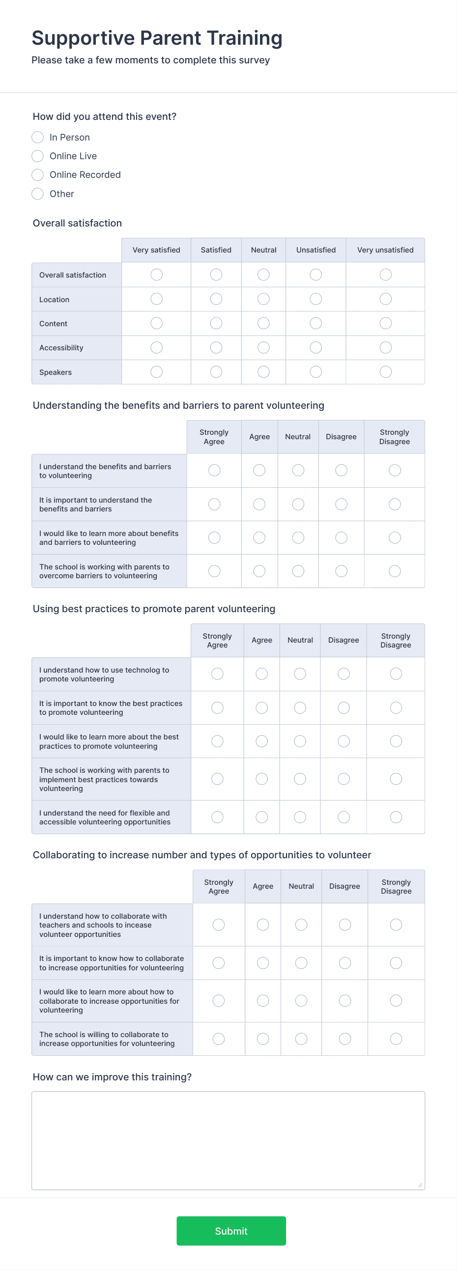 Supportive Parent Training Survey Form Template | Jotform
