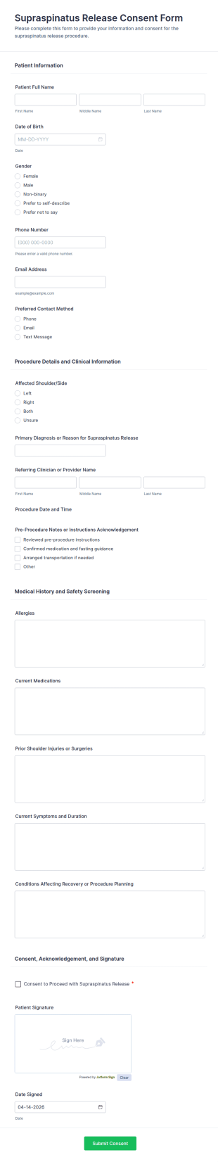 Supraspinatus Release Consent Form Template