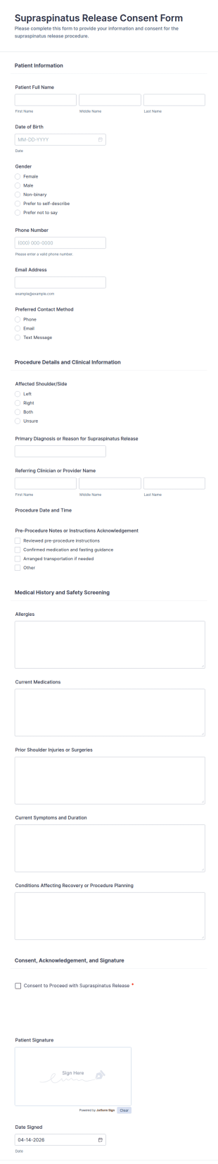 Supraspinatus Release Consent Form Template