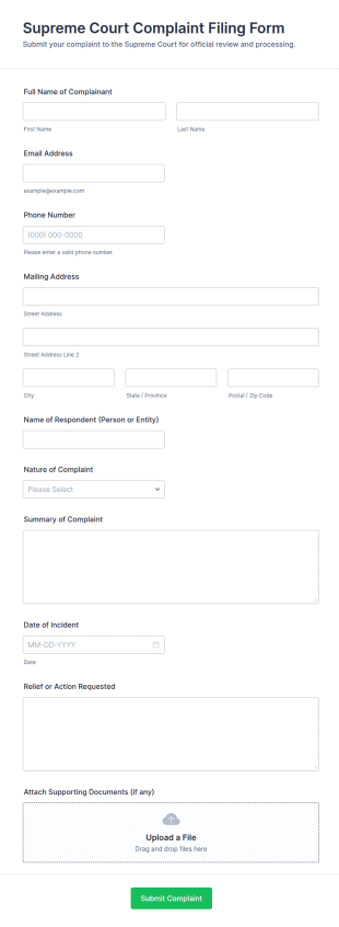 Supreme Court Complaint Filing Form Template