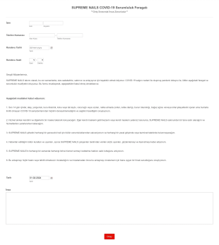 SUPREME NAILS COVID 19 Sorumluluk Feragatı Form Şablonu