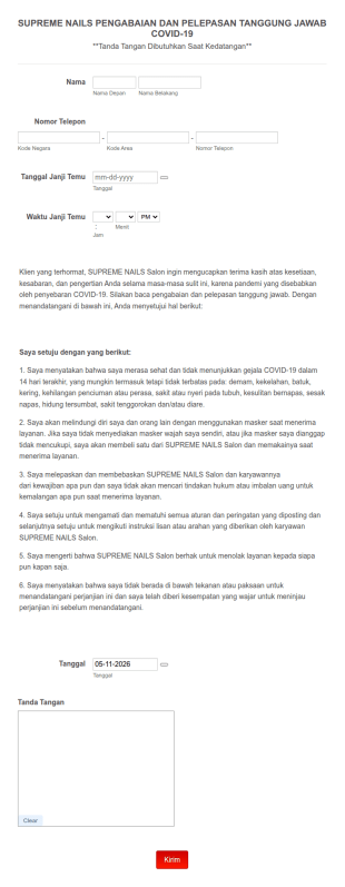 Supreme Nails Pengabaian Dan Pelepasan Tanggung Jawab COVID 19