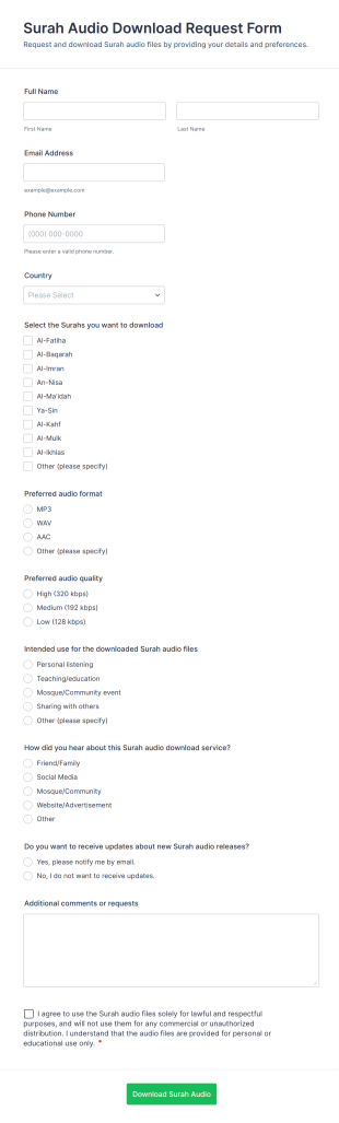Surah Audio Download Request Form Template