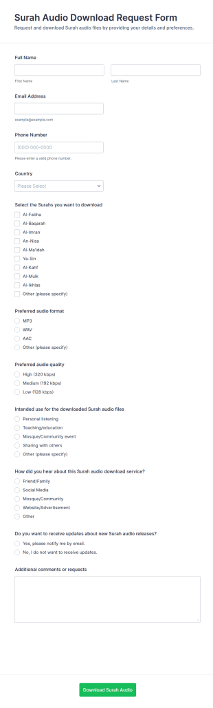 Surah Audio Download Request Form Template