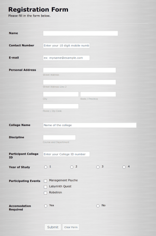 College Event Registration Form Template