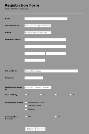 College Event Registration Form Template