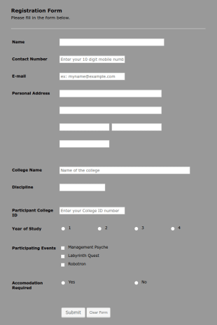 College Event Registration Form Template