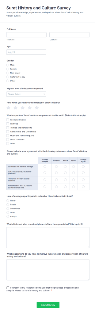 Surat History And Culture Survey Form Template