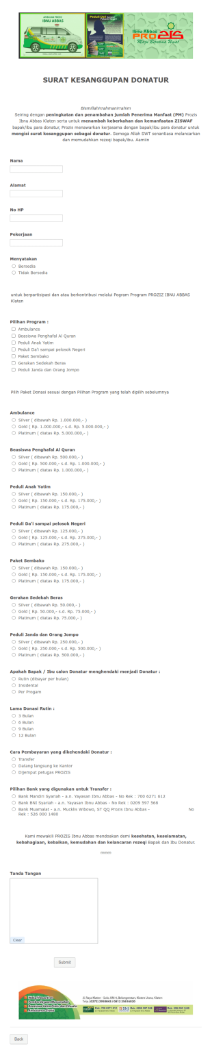 Surat Kesanggupan Donasi