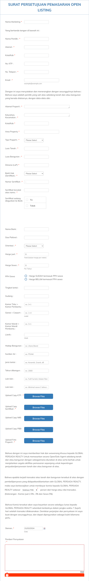 Surat Persetujuan Pemasaran Open Listing Gpr Form Template