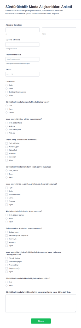 Sürdürülebilir Moda Anketi Form Şablonu