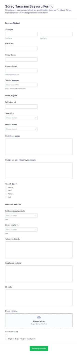 Süreç Tasarım Başvurusu Form Şablonu
