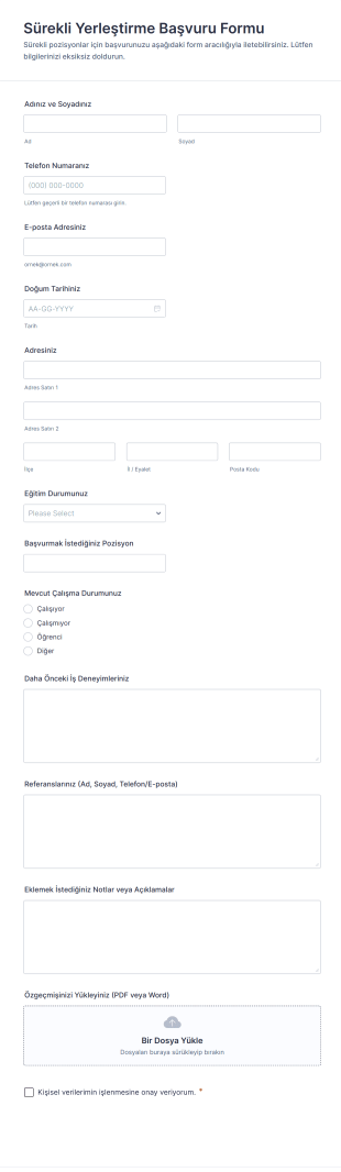 Sürekli Yerleştirme Başvuru Form Şablonu
