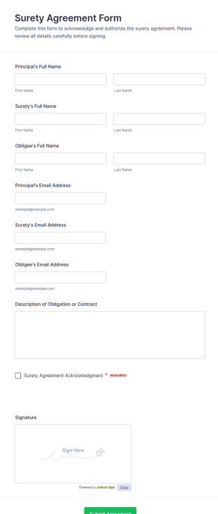 Surety Agreement Form Template