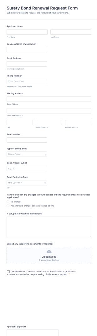 Surety Bond Renewal Request Form Template