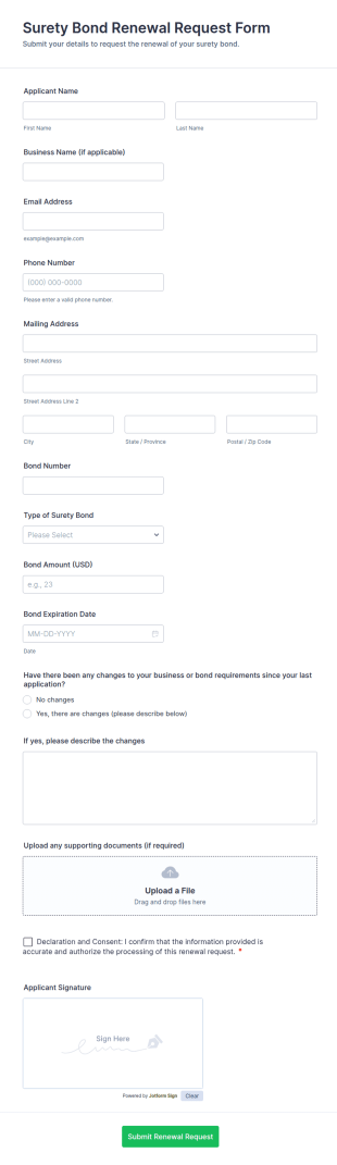 Surety Bond Renewal Request Form Template