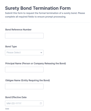 Surety Bond Termination Form Template