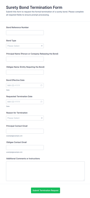 Surety Bond Termination Form Template