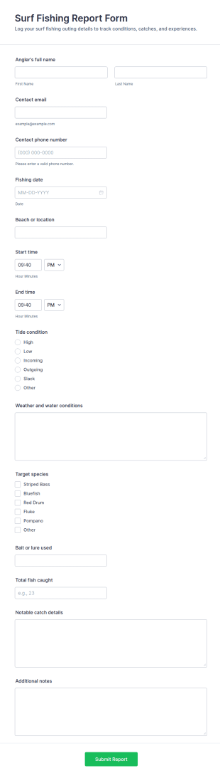Surf Fishing Report Form Template