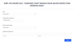 Surf Life Saving Qld – Sunshine Coast Branch Buhk Wilkes Inspectors Working Sheet 2021 2022 Form Template