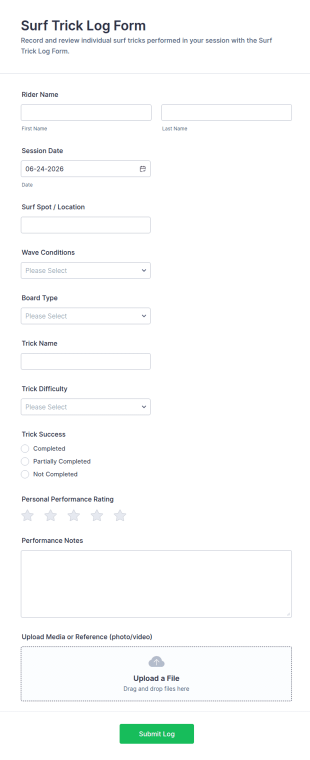 Surf Trick Log Form Template