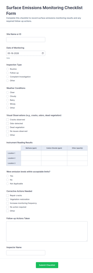 Surface Emissions Monitoring Checklist Form Template