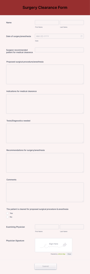 Surgery Clearance Form Template