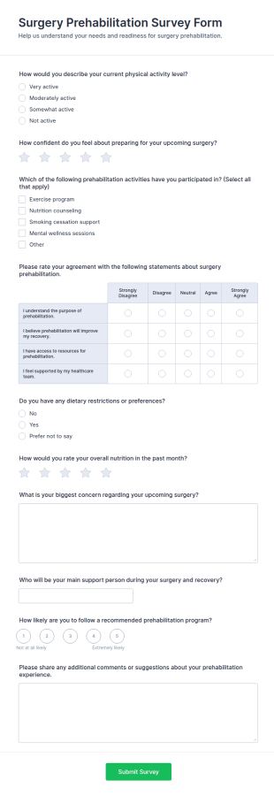 Surgery Prehabilitation Survey Form Template