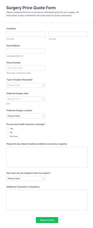 Surgery Price Quote Form Template