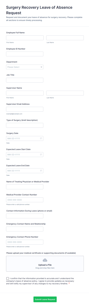 Surgery Recovery Leave Of Absence Request Form Template