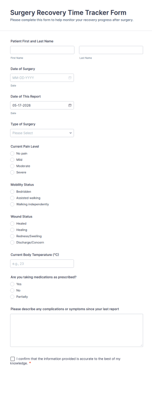 Surgery Recovery Time Tracker Form Template