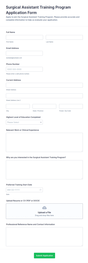 Surgical Assistant Training Program Application Form Template