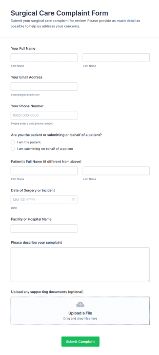 Surgical Care Complaint Form Template