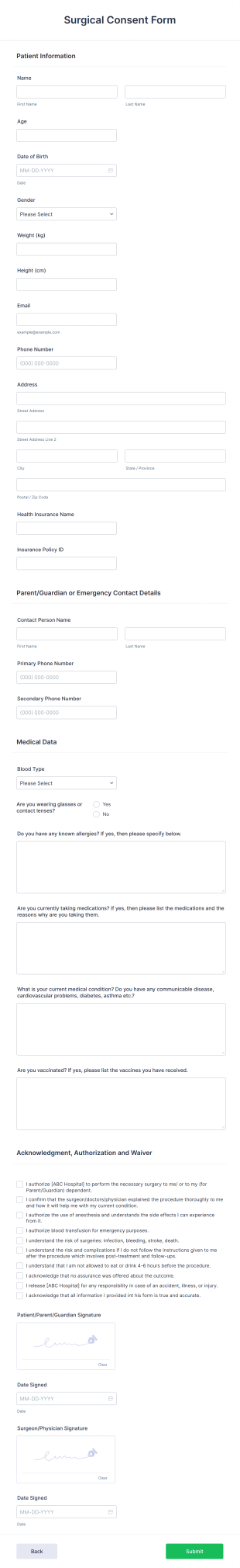 Surgical Consent Form Template